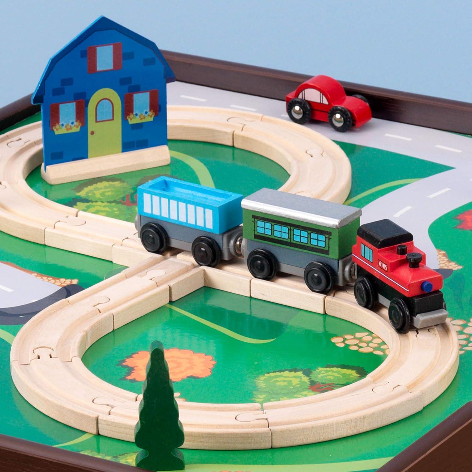 KidKraft 2-in-1 Wooden Activity Table with Board, Train Set and 195 Bricks
