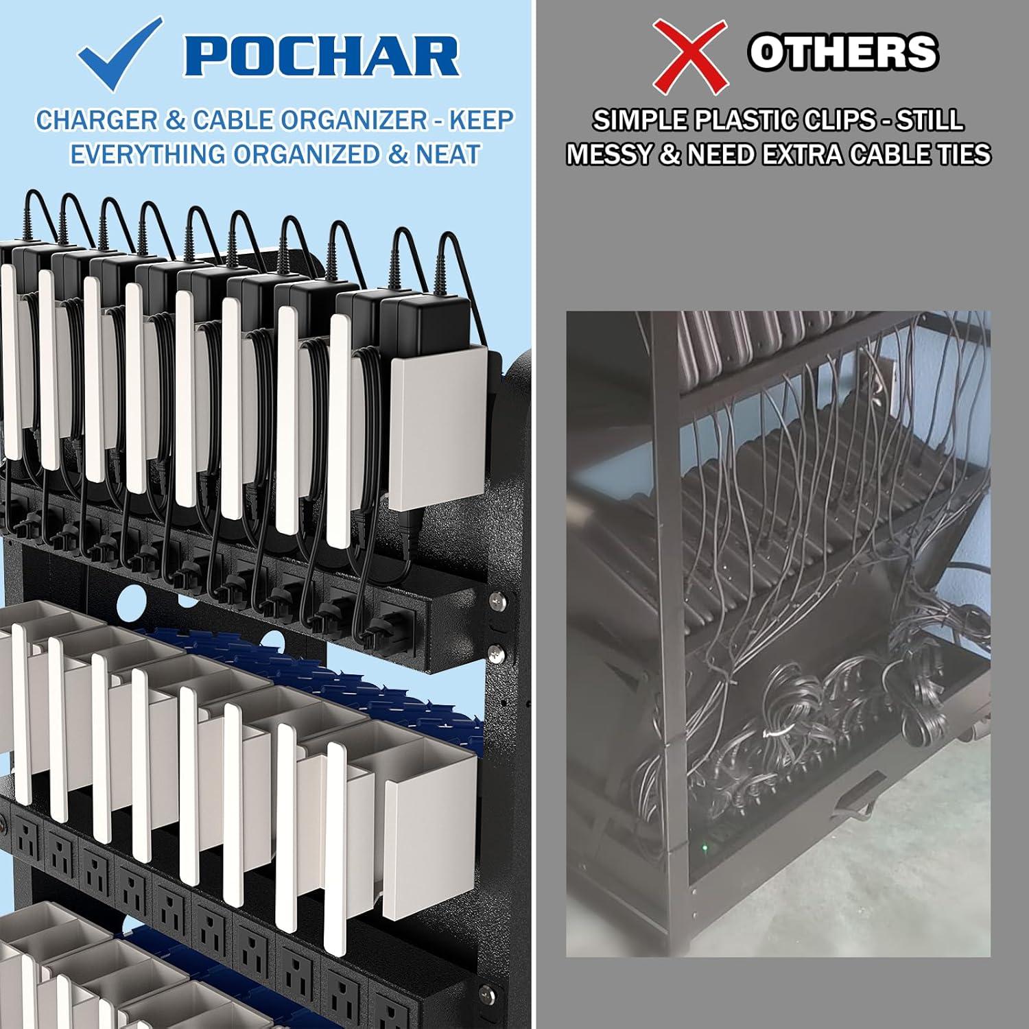 POCHAR 30-Device Chromebook Open Charging Cart, Charging Station Rack for 14" iPad, Laptop - Tablet Organizer Station for Classroom - Laptop Storage Cart with Cable and Charger Organization
