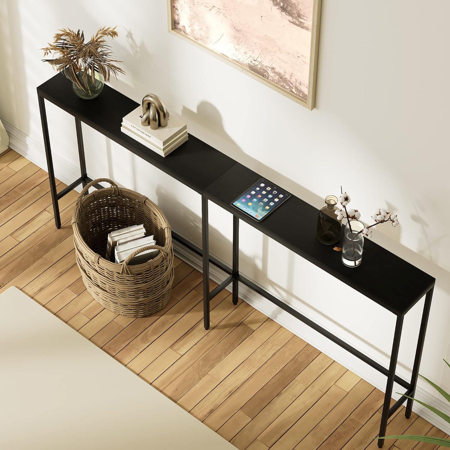 70.9'' Black Metal Extra Narrow Console Table with Storage