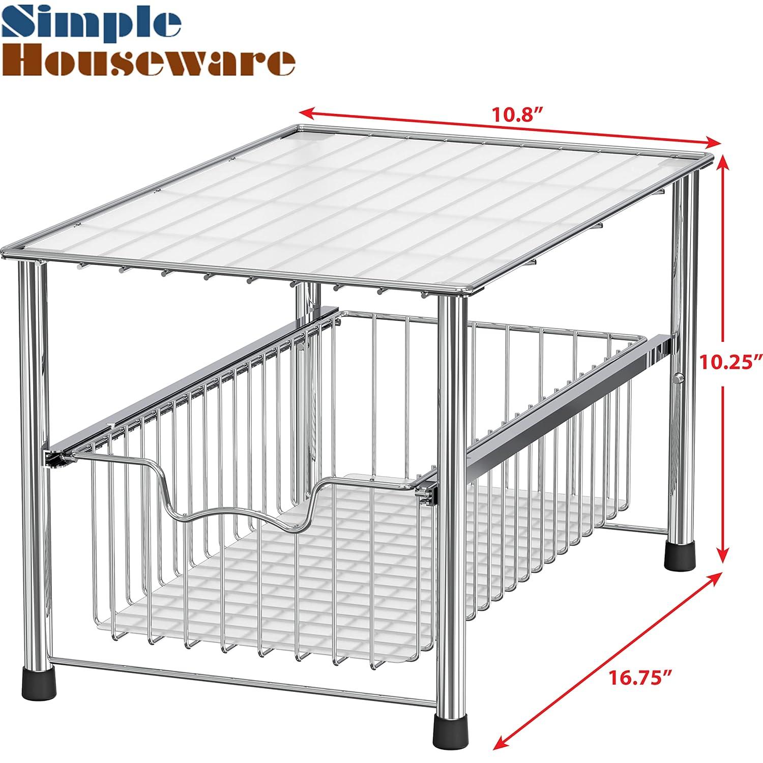 Chrome Stackable Metal Cabinet Organizer Basket Drawer