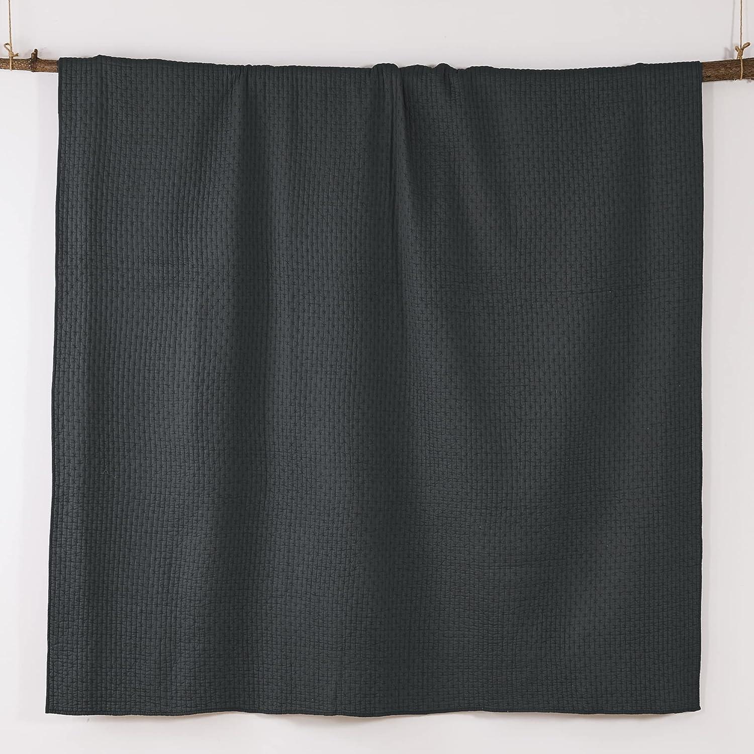 The Industrial Shop 3pc King Solid Quilt and Sham Bedding Set Dark Gray: Rustic Style, Cotton Weave, Lightweight