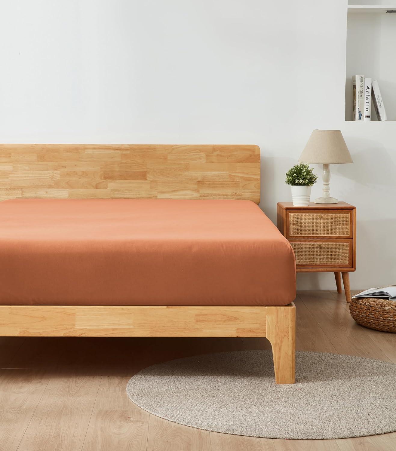 Terracotta Queen Size Cotton Microfiber Fitted Sheet