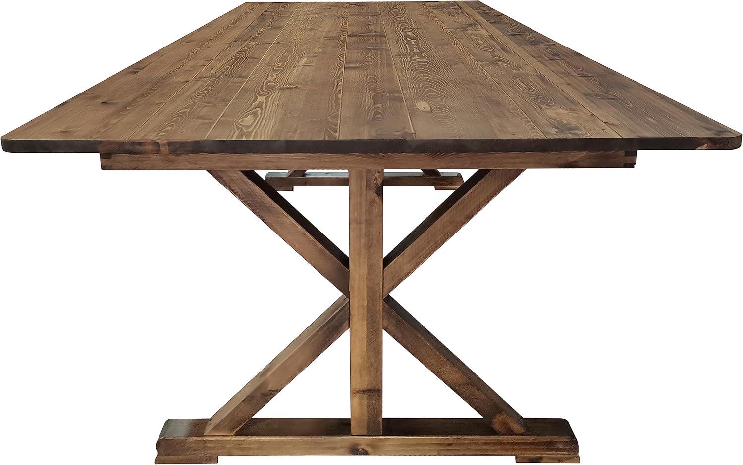 Eternity Rectangular Solid Pine Farm Dining Table with Folding X-Style Legs