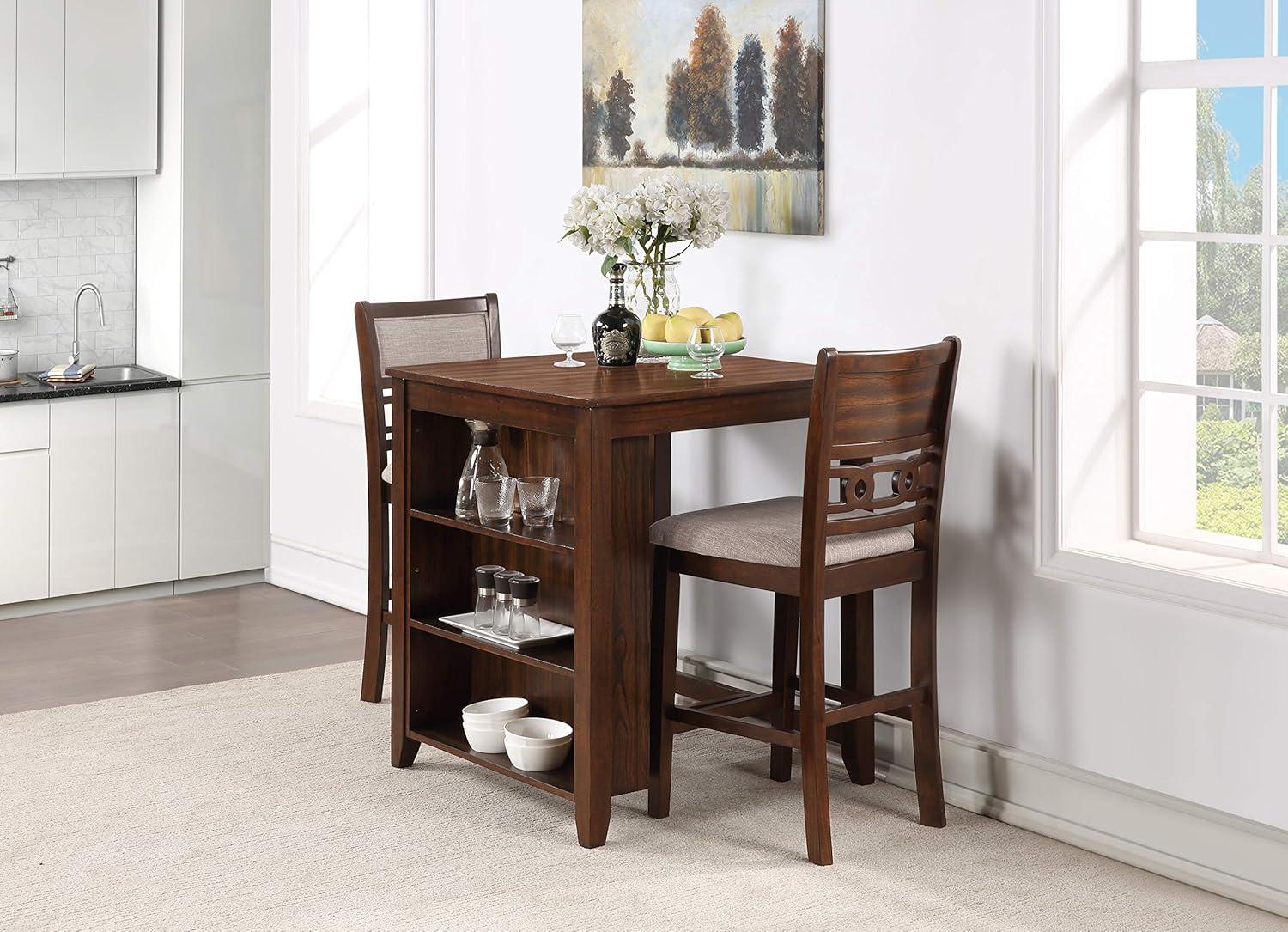 New Classic Furniture Gia Solid Wood Counter Table W/2 Chairs in Cherry Brown