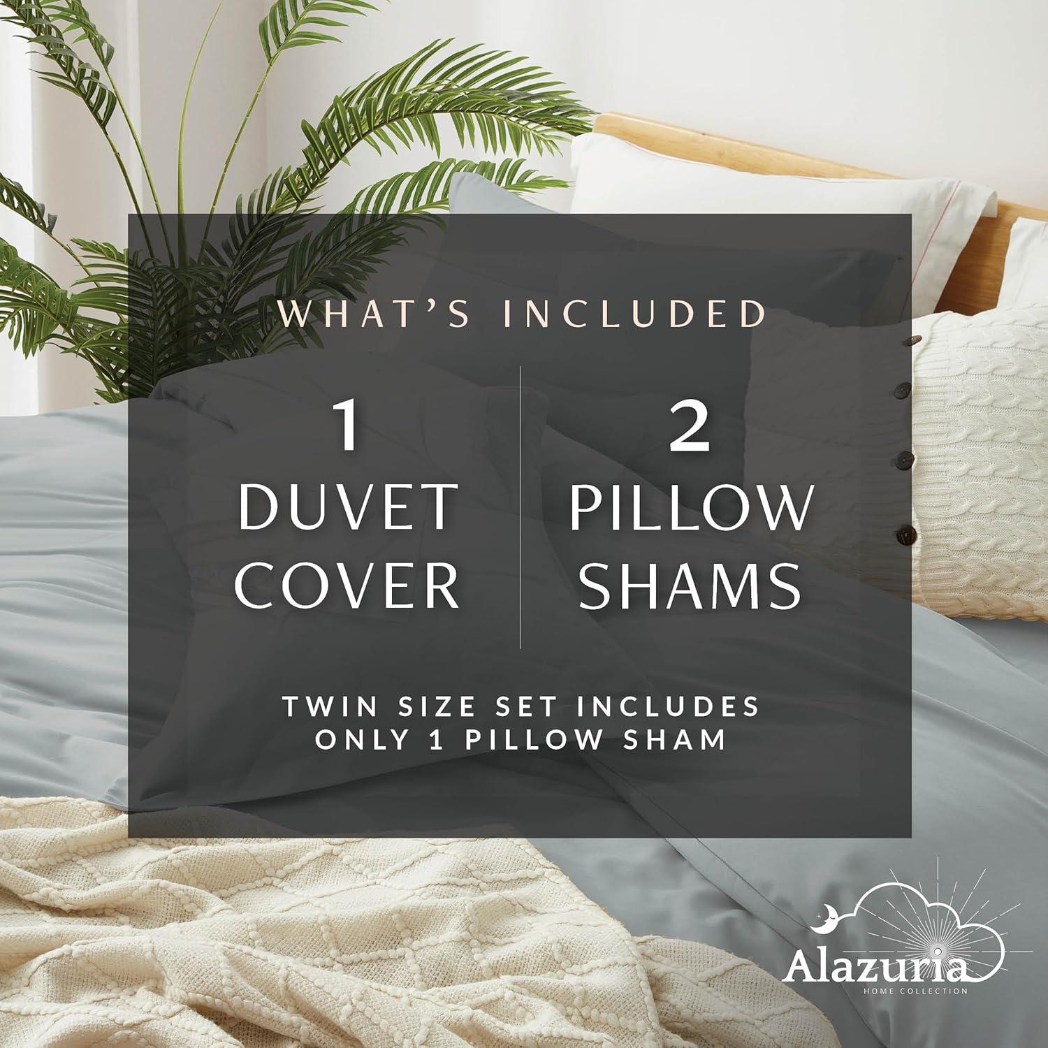 Alazuria Duvet Cover Set Soft Prewashed Microfiber with zipper and 4 corner ties Cloud Grey color Queen size ( 90" x 90" )