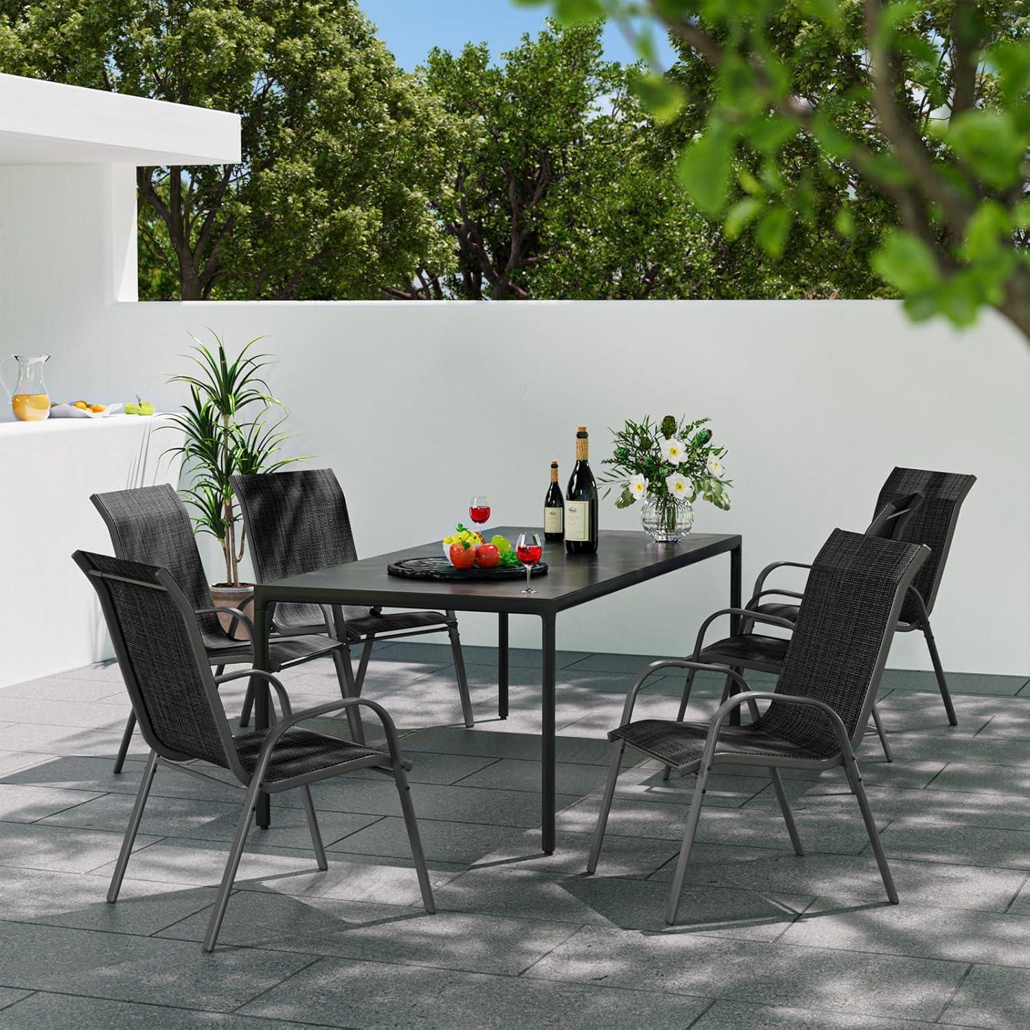 Vitarpatio Outdoor Patio Dining Chairs Set of 6, Stackable Patio Chairs Metal Outdoor Chair High Back Textilene Armchairs