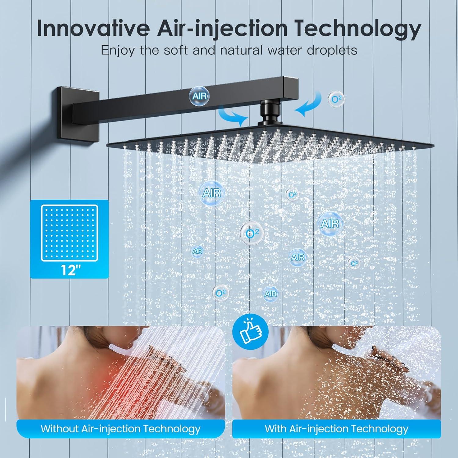 Shower System Shower Faucet Set with Push-Button Diverter and Wall Supply Elbow 10 Inch Shower Head Matte Black