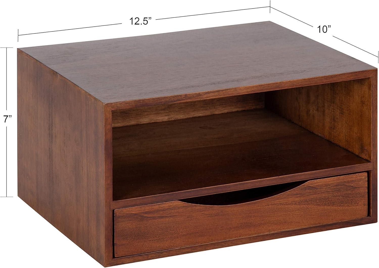 Kate & Laurel All Things Decor 12.5" x 10" x 7" Hutton Floating Wall Shelf with Drawer Walnut Brown: Wood Storage Display