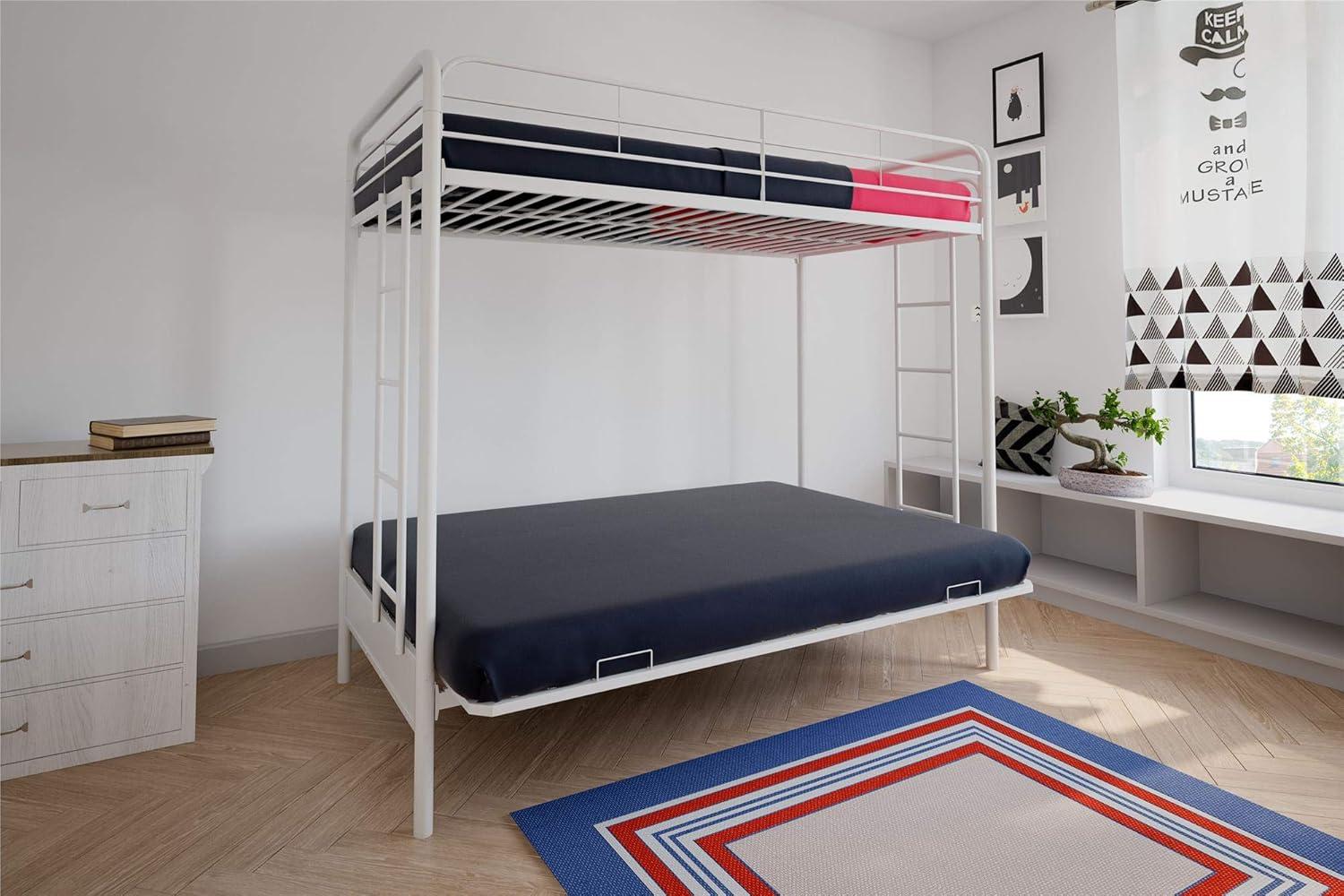 White Twin Loft Metal Frame with Futon and Slats