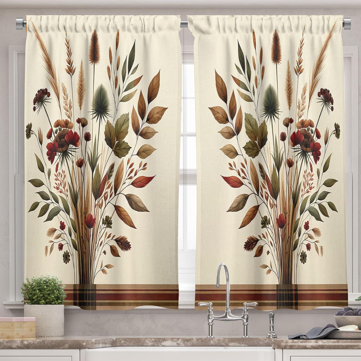 Floral Tailored 55'' W Kitchen Curtain