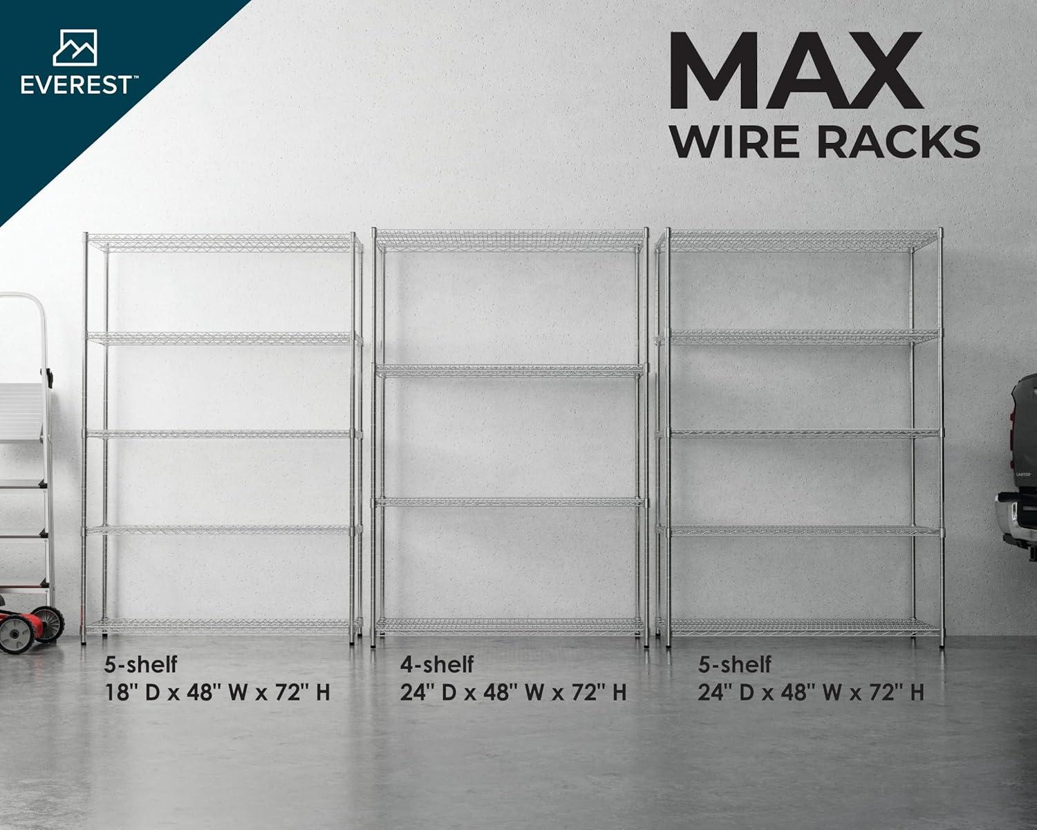 Everest Home Everest Wire Rack Heavy-Duty 5-Tier Utility Shelving Unit, 48 W x 24 D x 72 H, Chrome