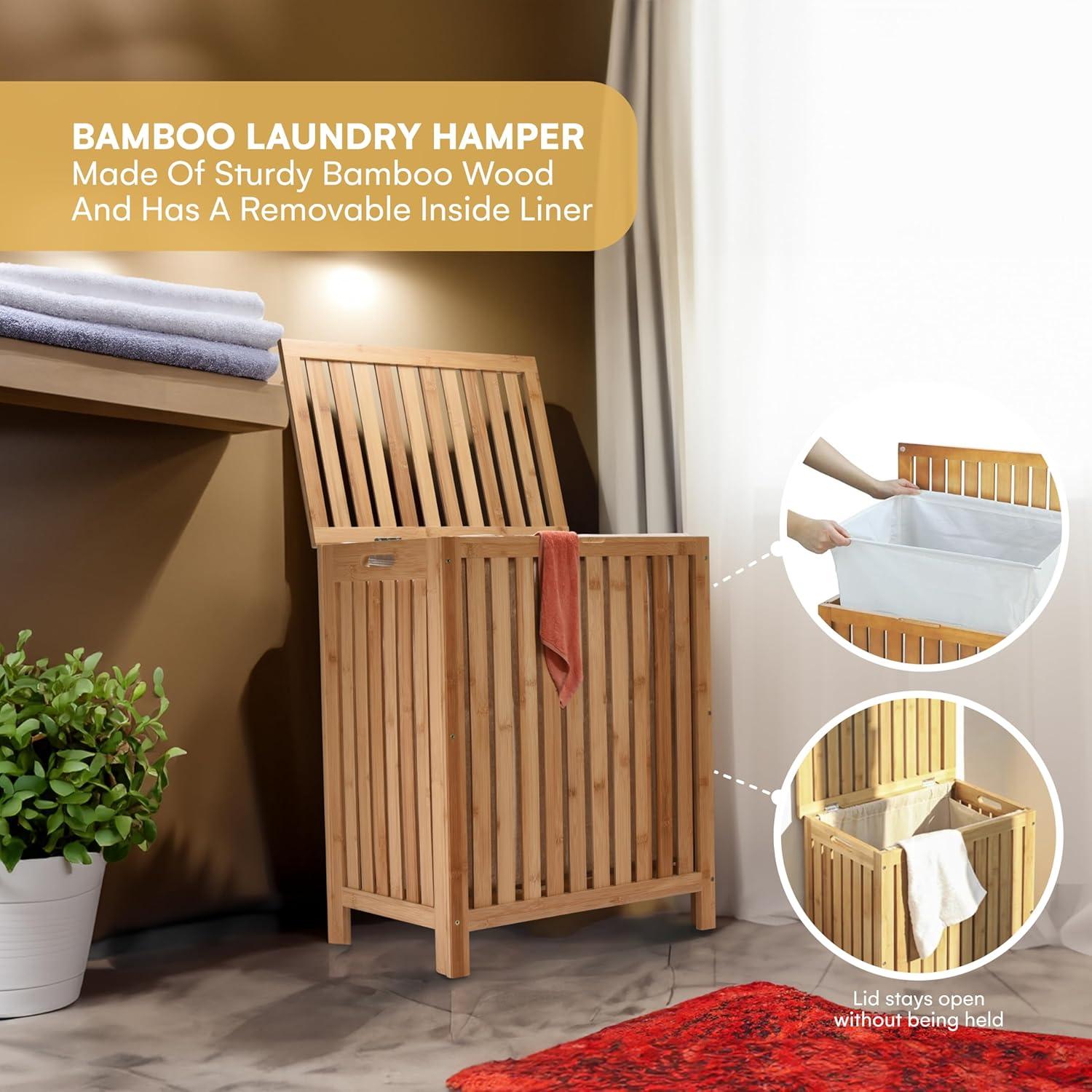 2LB Depot Waterproof Bamboo Laundry Basket with Lid - Brown