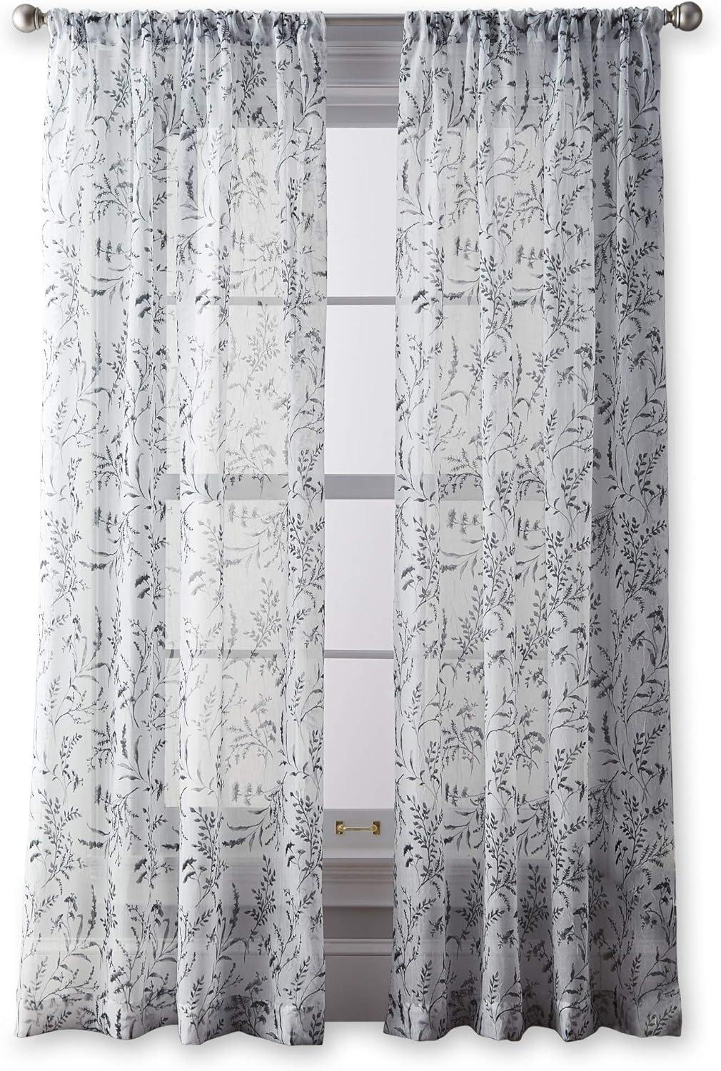 CHF Santa Barbara 84" Curtain Panel, Floral, Gray, Adult