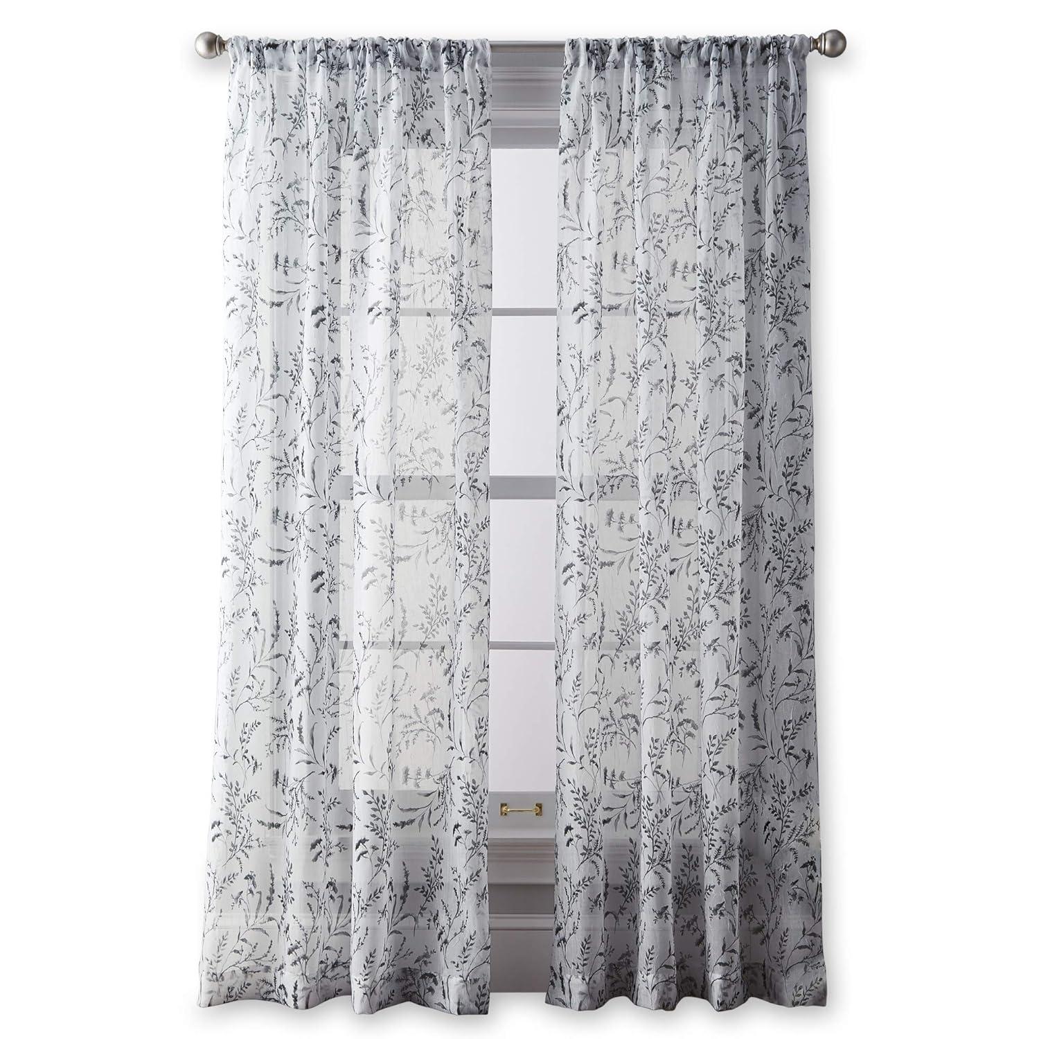 CHF Santa Barbara 84" Curtain Panel, Floral, Gray, Adult
