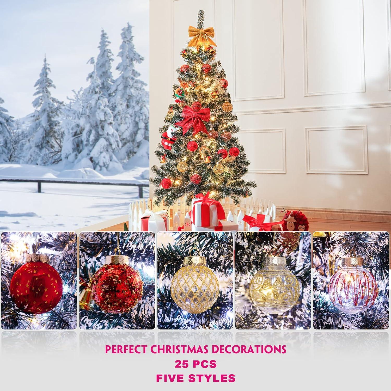 Christmas JoyMoreHome 25Pcs Christmas Tree Ball Ornaments 2.36" Red White Shatterproof Hanging Christmas Ball Ornaments for Xmas New Year Birthday Home Party Supplies