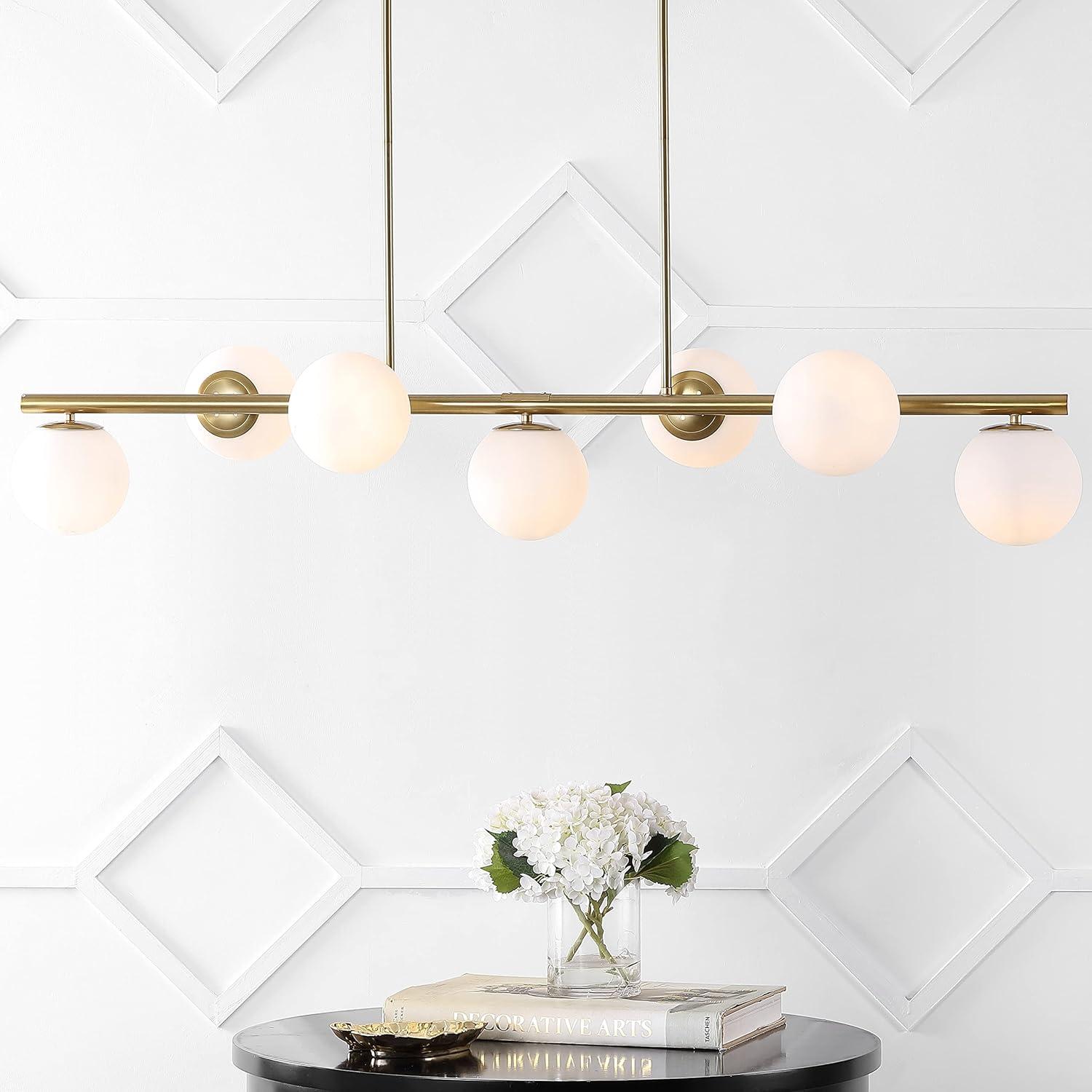 JONATHAN Y Luca Parisian 53" 7-Light Modern Glam Iron Globe Linear LED Pendant, Black/Clear