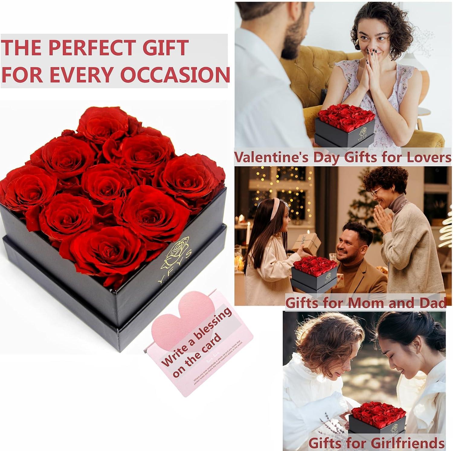 Forever Rose Flowers for Delivery Prime - 9pcs Preserved Fresh Roses, Genuine Roses That Last for Years, for Birthday Gifts for Women, Valentines Day, and Mother's Day