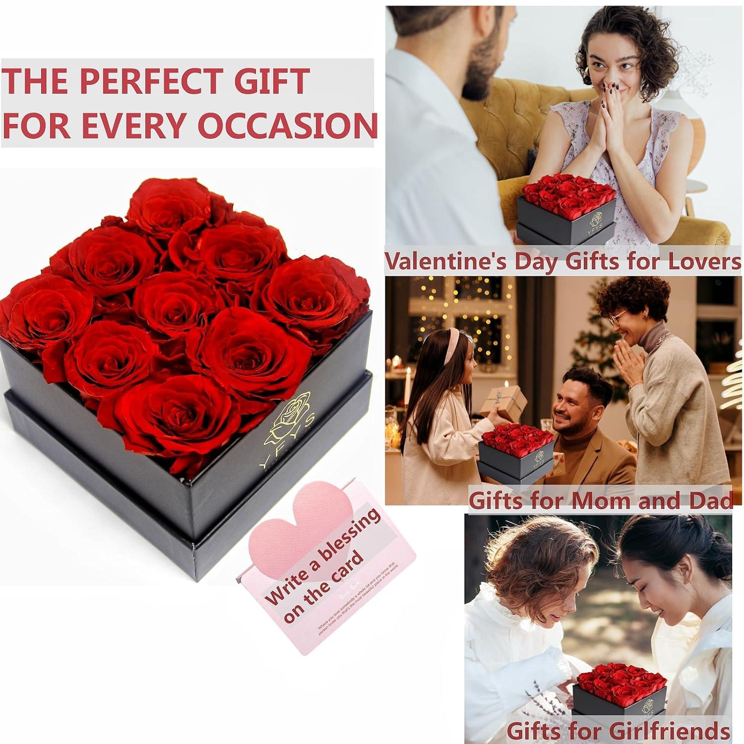 Forever Rose Flowers for Delivery Prime - 9pcs Preserved Fresh Roses, Genuine Roses That Last for Years, for Birthday Gifts for Women, Valentines Day, and Mother's Day