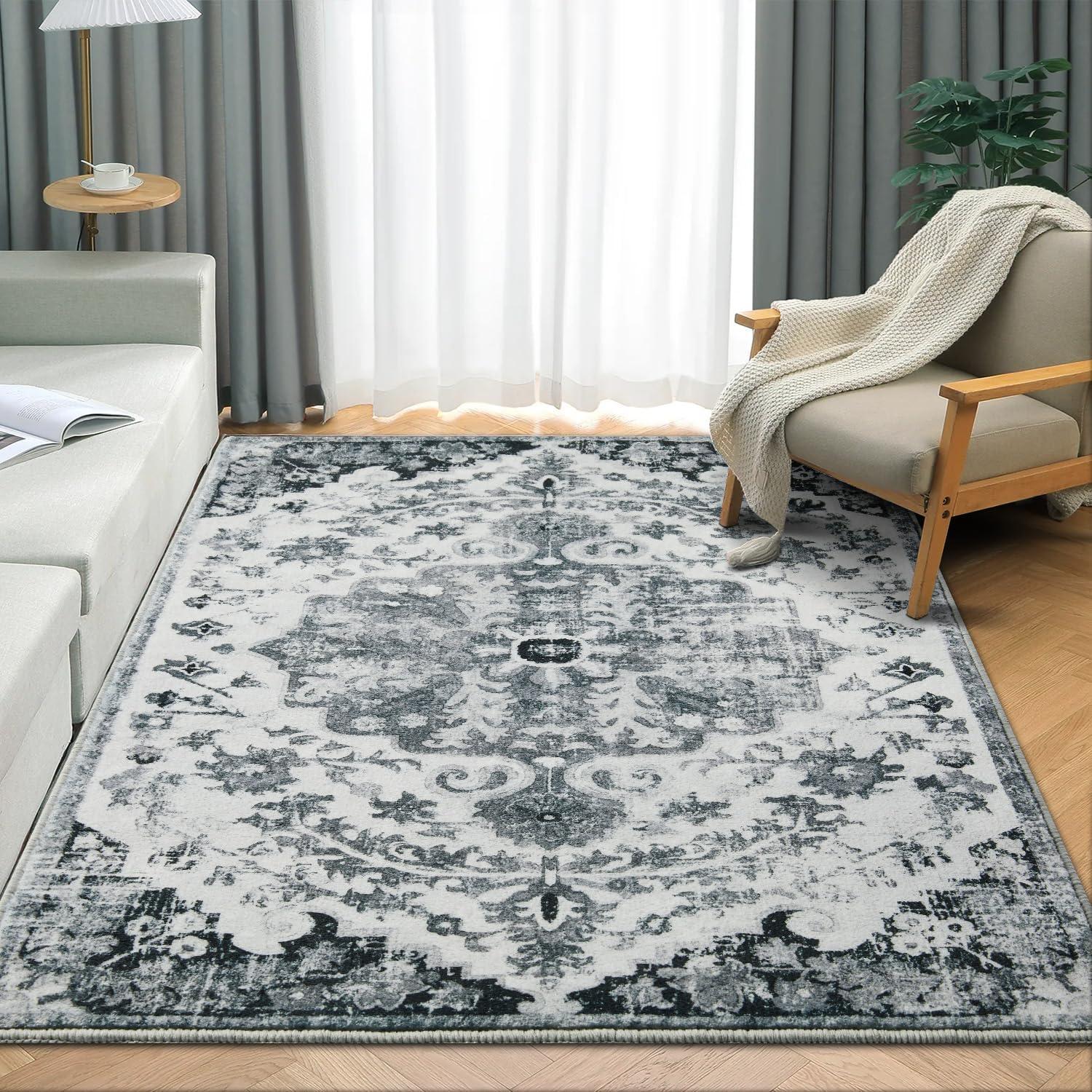 Gray 5' x 7' Vintage Washable Non-Slip Area Rug