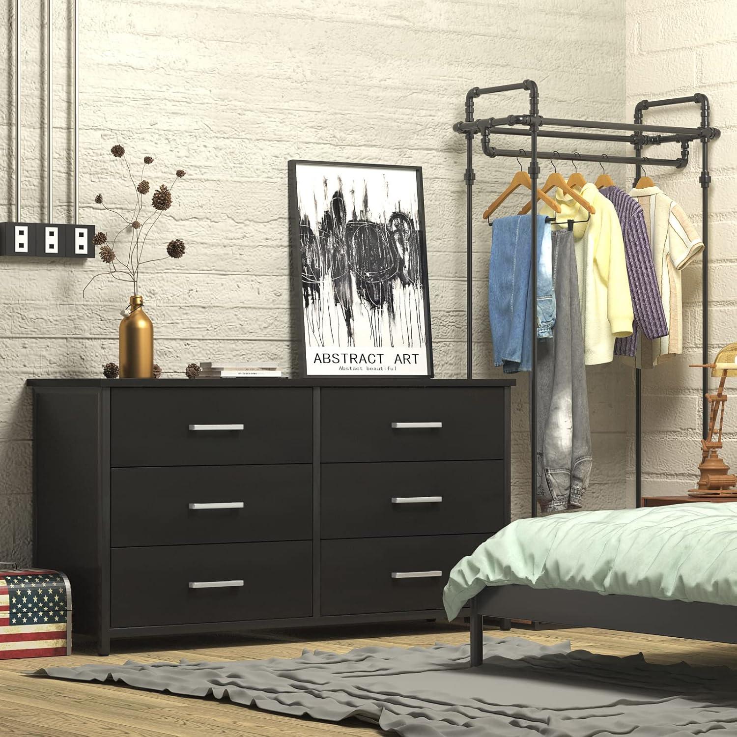 Black Industrial Double Dresser with Steel Frame and Levelers