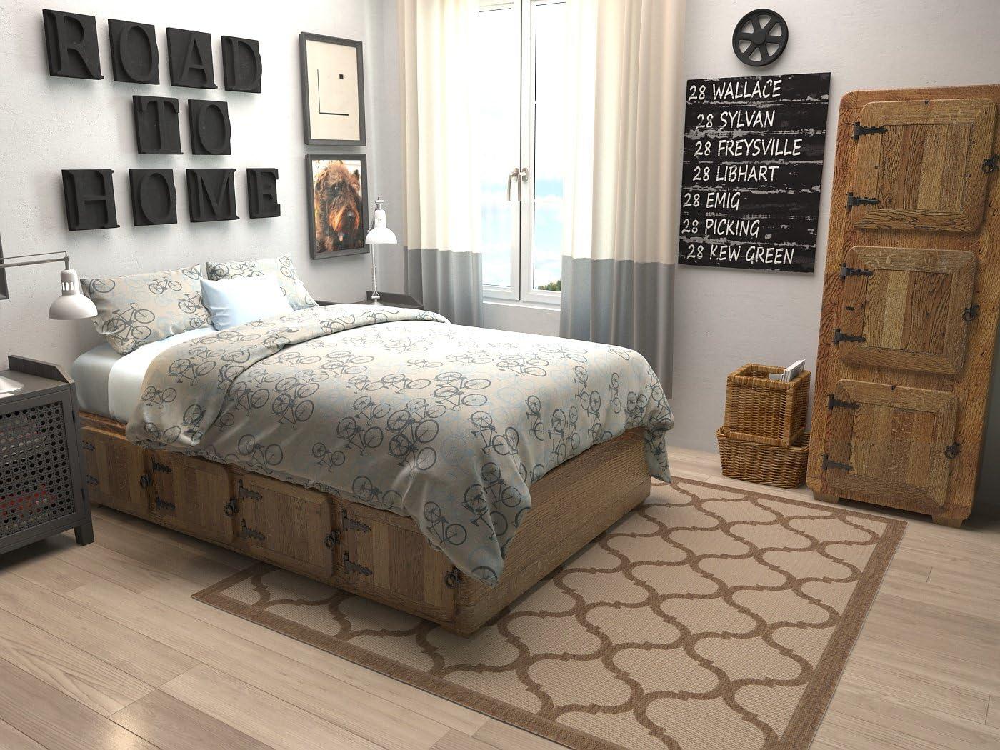 Unique Loom 6' 1 x 6' 1 Square Beige and Brown Outdoor Trellis Moroccan Area Rug