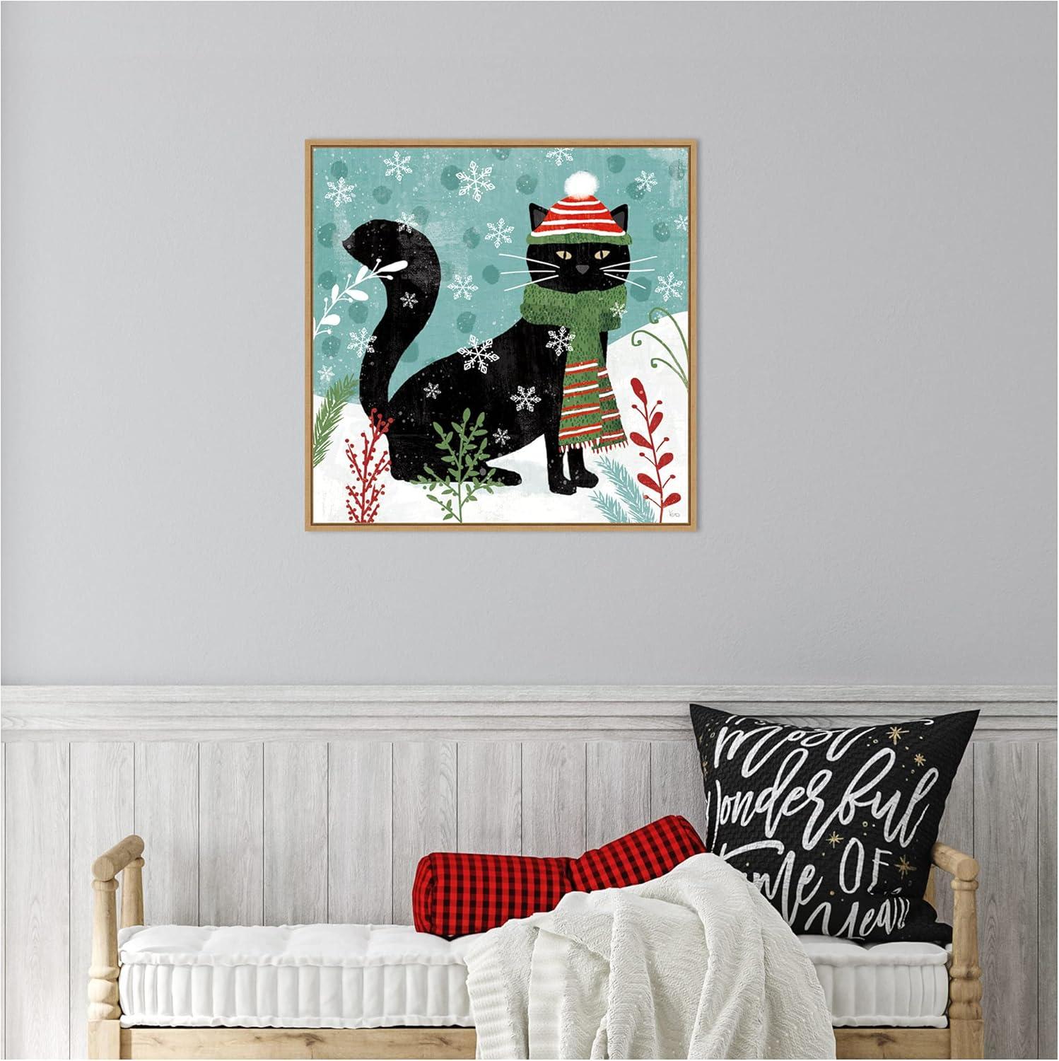 22" x 22" Purrfect Holiday II Cat Framed Wall Canvas - Amanti Art