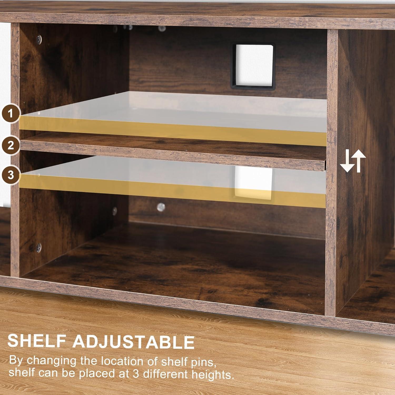 TV Stand for Up to 55 Inch TVs, Accent TV Cabinet with Open Shelf for Living Room, Media Center, Steel Frame, Rustic Brown and Black