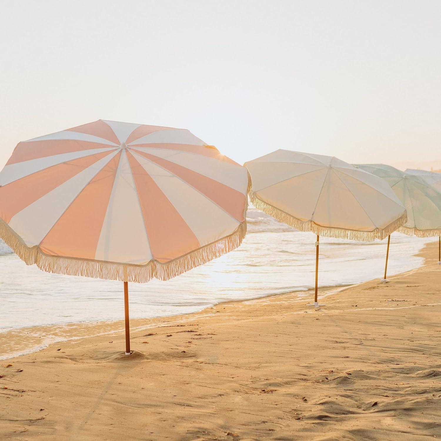 Beach State Summerland 6.5 ft. Diameter Portable Beach Umbrella - Pink Salt Stripe