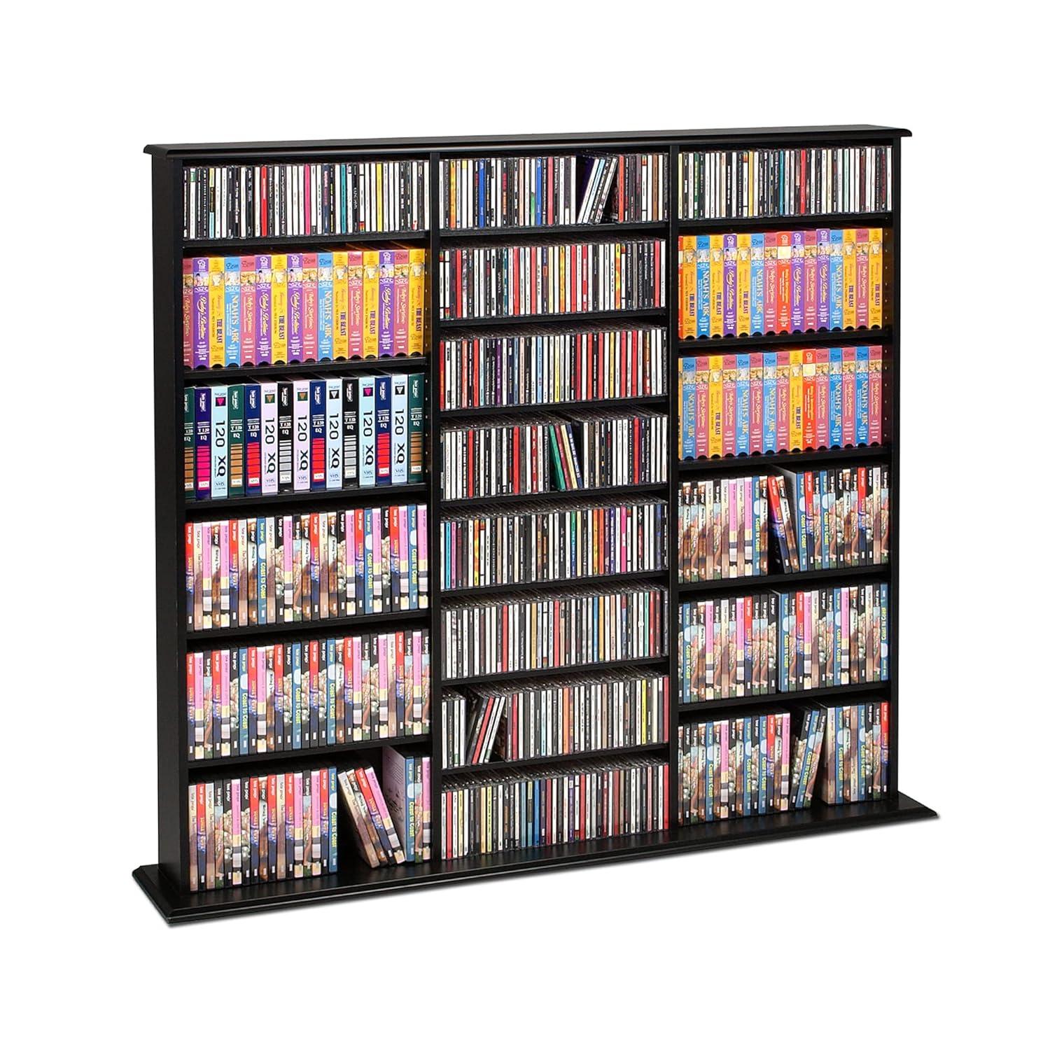 Prepac Triple Width Wall Storage Cherry & Black : Holds 960 CDs, 405 DVDs, Adjustable 24 Shelves