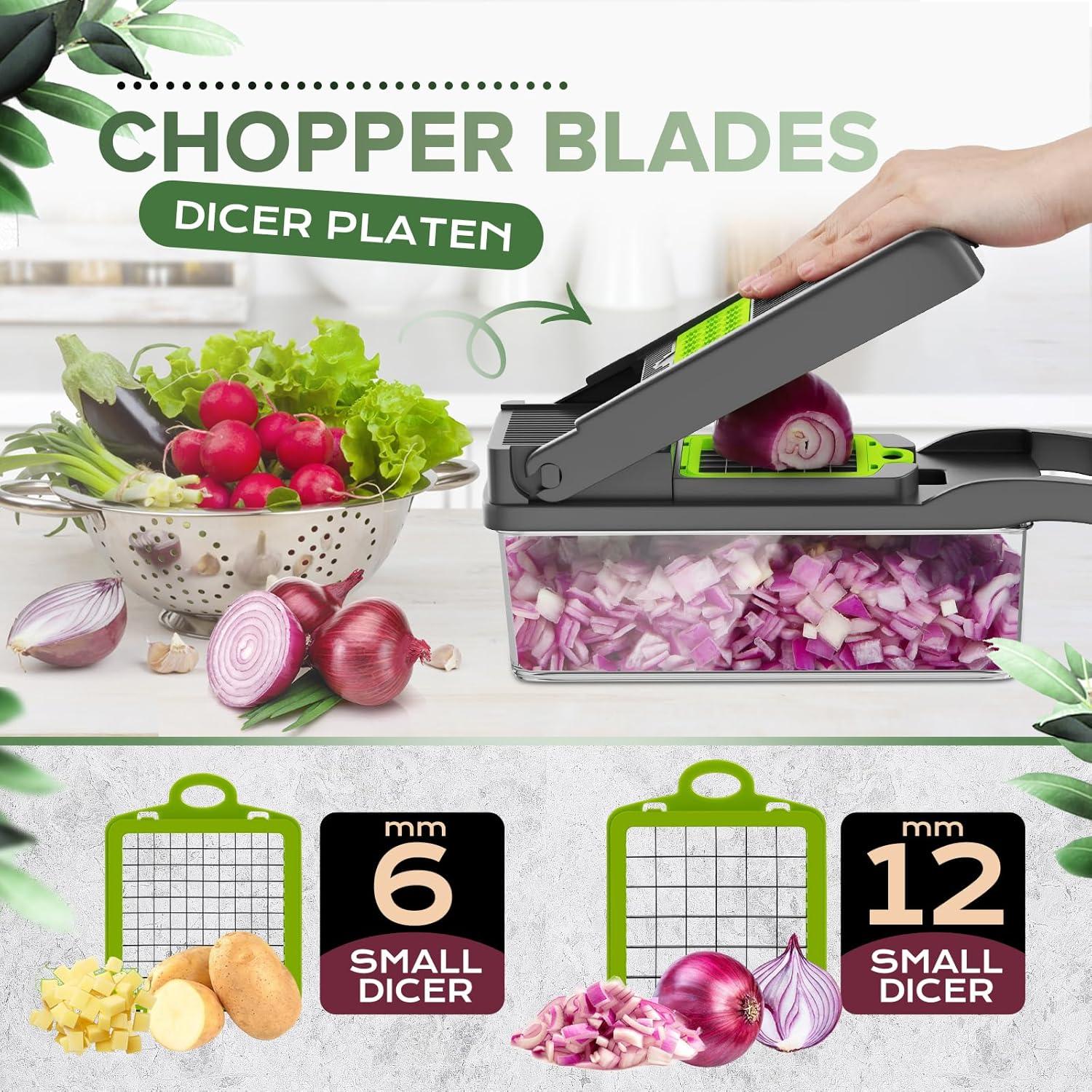 Vegetable Chopper,Pro Onion Chopper,14 in1 Multifunctional Food Chopper,Kitchen Veggie Chopper with 8 Blades,Vegetable Chopper With Container ,Vegetable Slicer Dicer Cutter,Salad,Garlic Chopper
