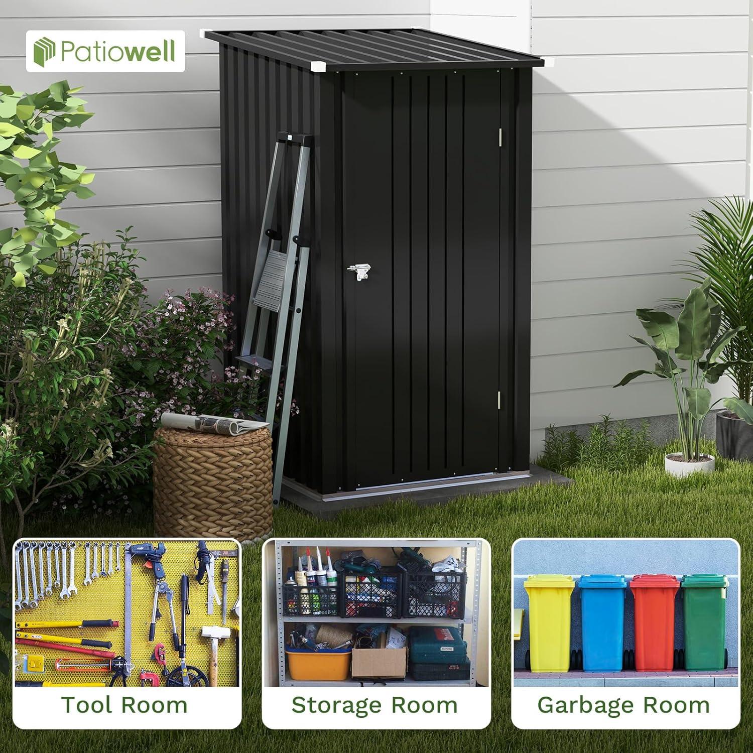 Patiowell 8' x 10' Outdoor Storage Shed, Large Garden Tool Metal Shed with Sloping Roof and Double Lockable Door, Outdoor Shed for Backyard Garden Patio Lawn, Brown