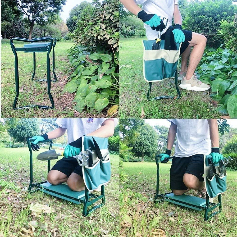 Green Steel Folding Garden Kneeler and Seat with Tool Pouch