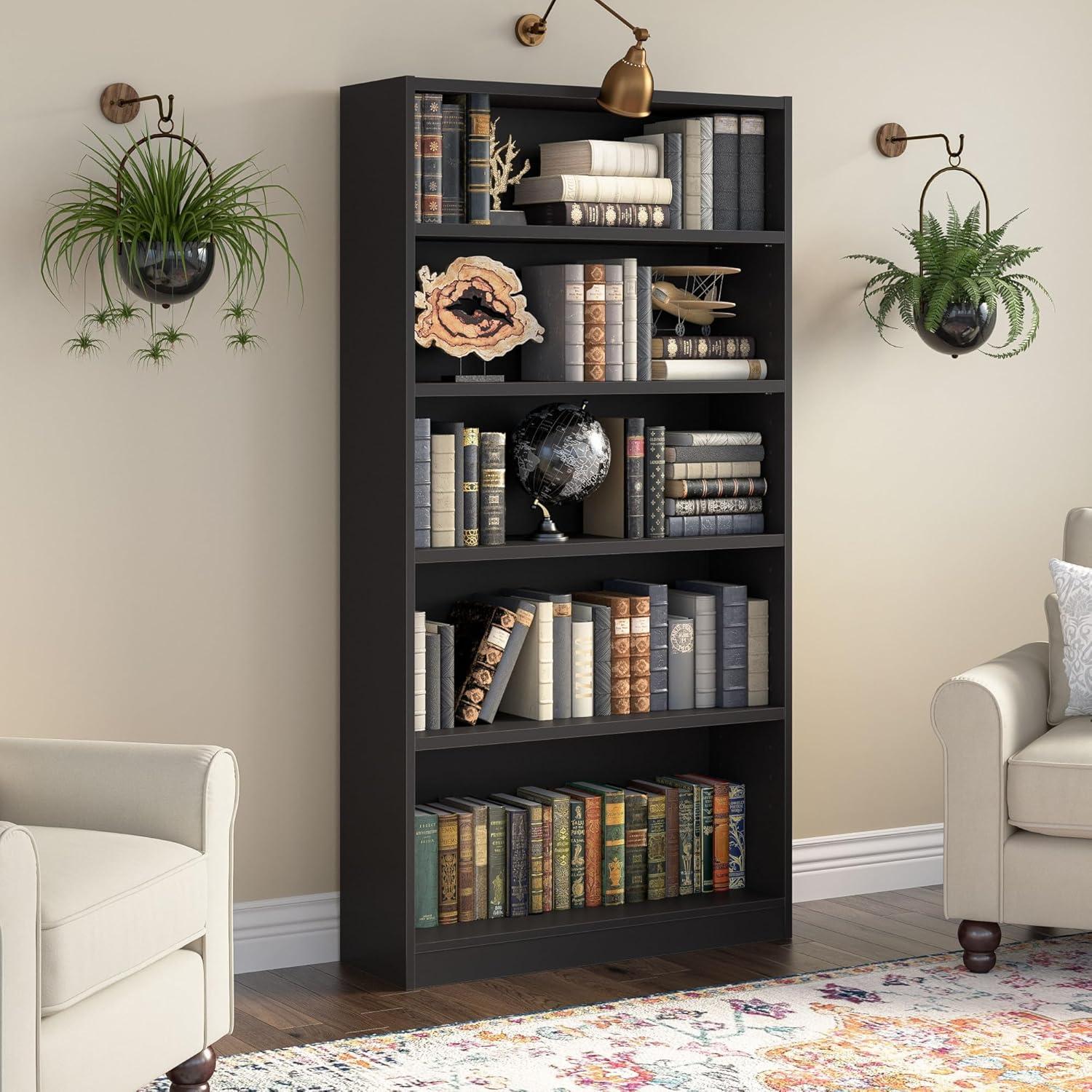 Bush Furniture Universal 5 Shelf Bookcase in Classic Black