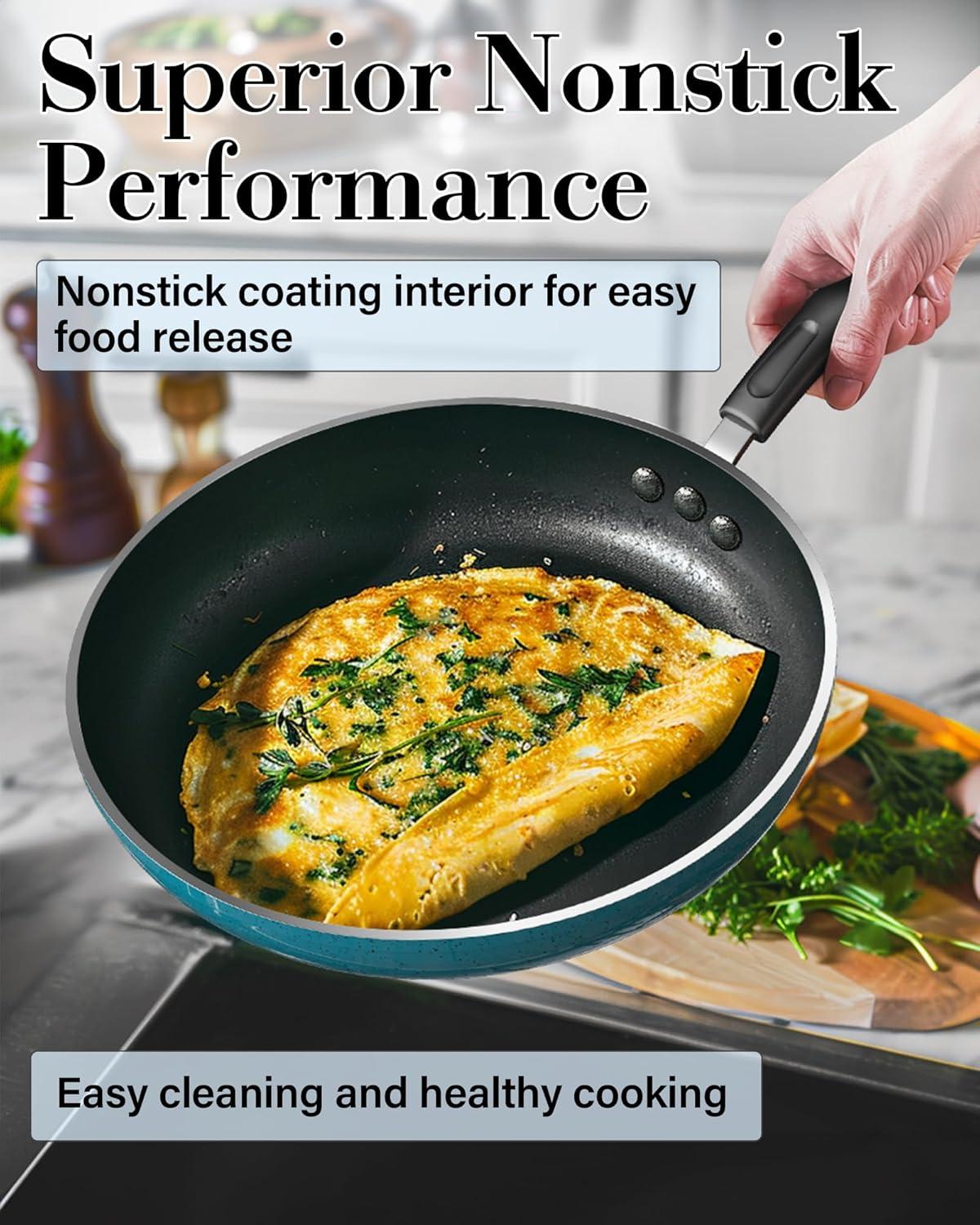 Cook N Home Pots and Pans Nonstick Cookware Set 12-Piece, Kitchen Cooking Set with Frying Pans and Saucepans, Induction Compatible, Turquoise