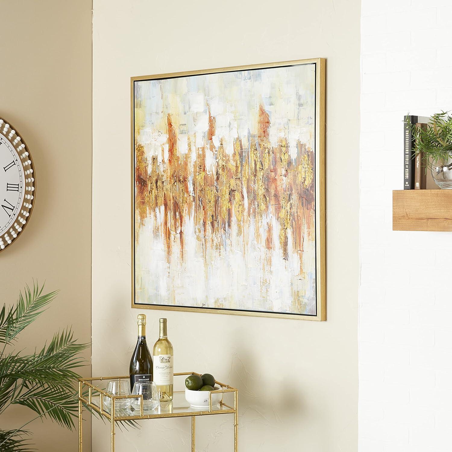 Canvas Abstract Framed Wall Art with Gold Frame Gold - Olivia & May: Elegant Decor, Vertical Orientation, Sawtooth Hanging
