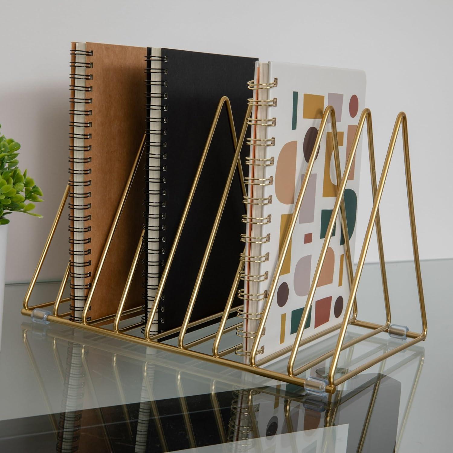 Gold Mesh Metal 9 Slot Triangle Magazine File Holder