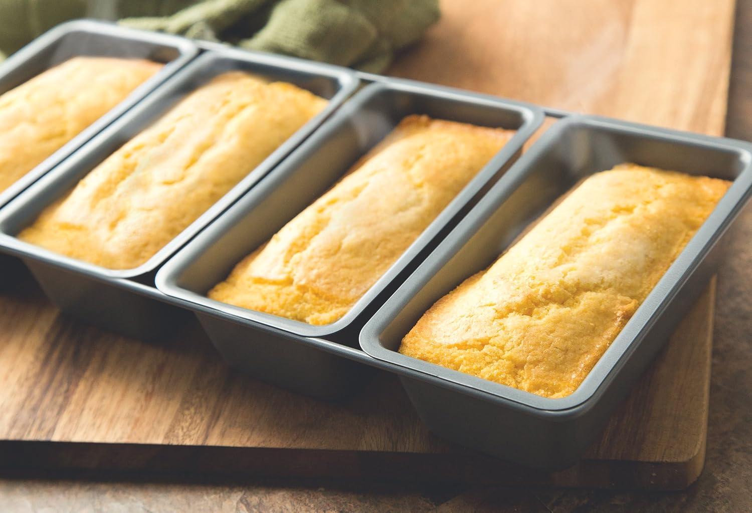 Fox Run Linked Non-Stick Carbon Steel Mini Bread Loaf Pans, 4 Cake Tins, 6.5" x 14.5" x 2"