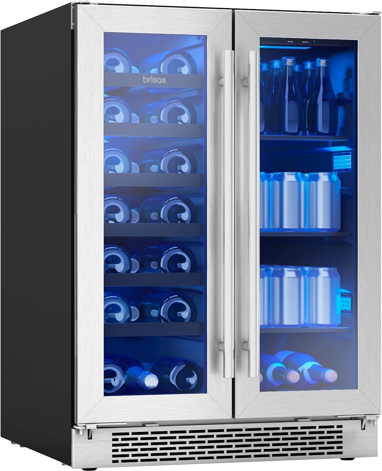 Stainless Steel Dual Zone French Door Wine and Beverage Cooler