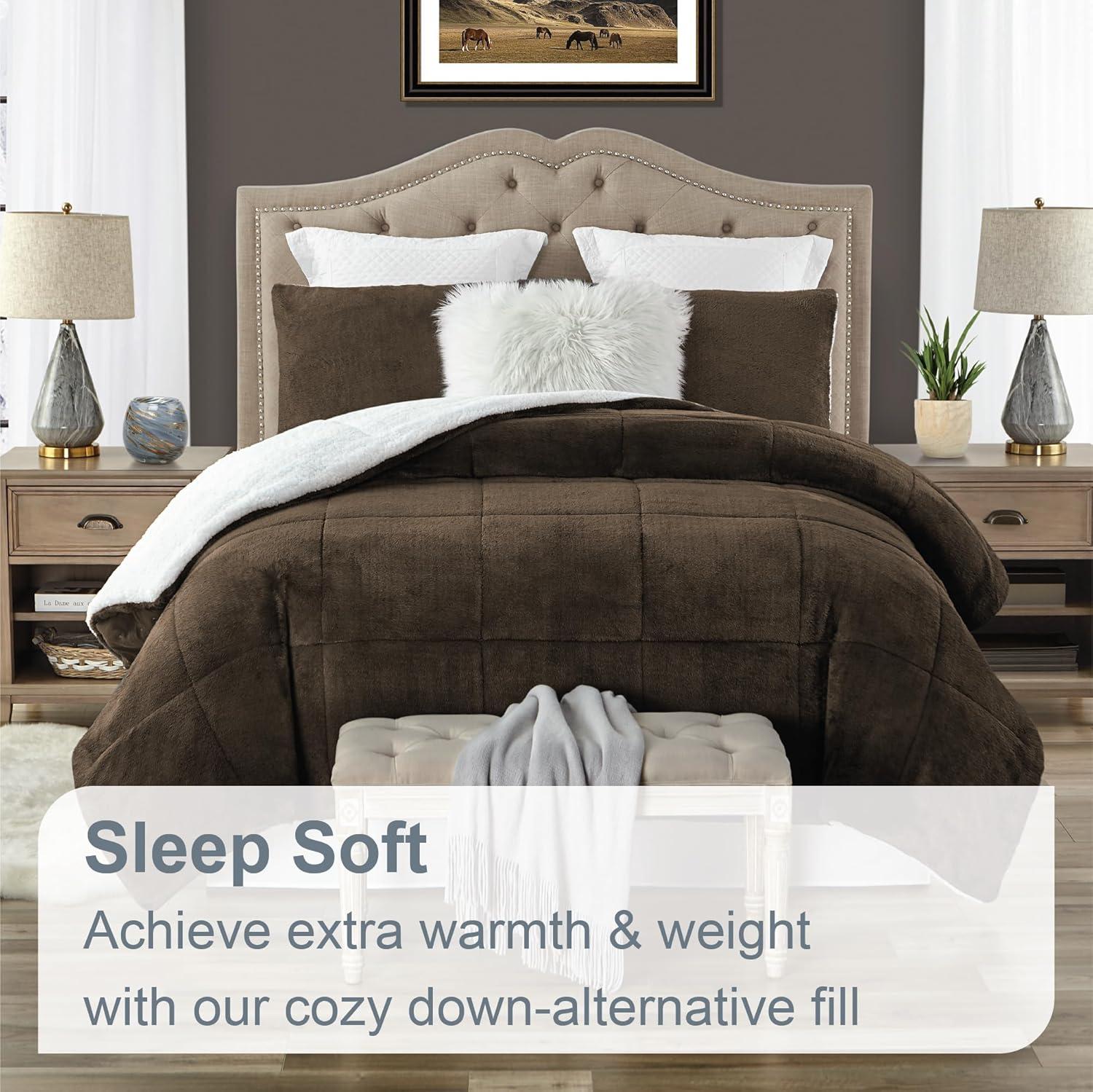 Swift Home Ultra Plush Reversible Faux Fur and Sherpa 3-Piece Comforter Set