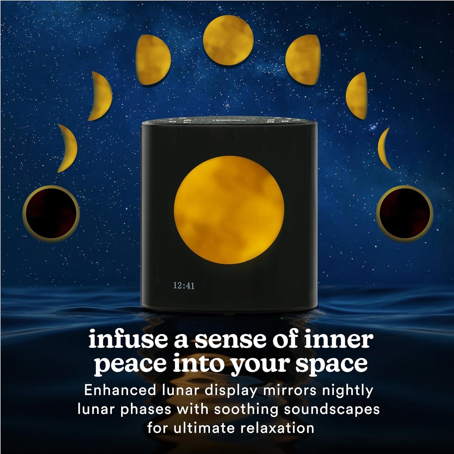 Homedics Sound Sleep Moon Dream Sound Machine & Clock, Moon display mirrors lunar cycles to enhance sleep, 18 Sounds