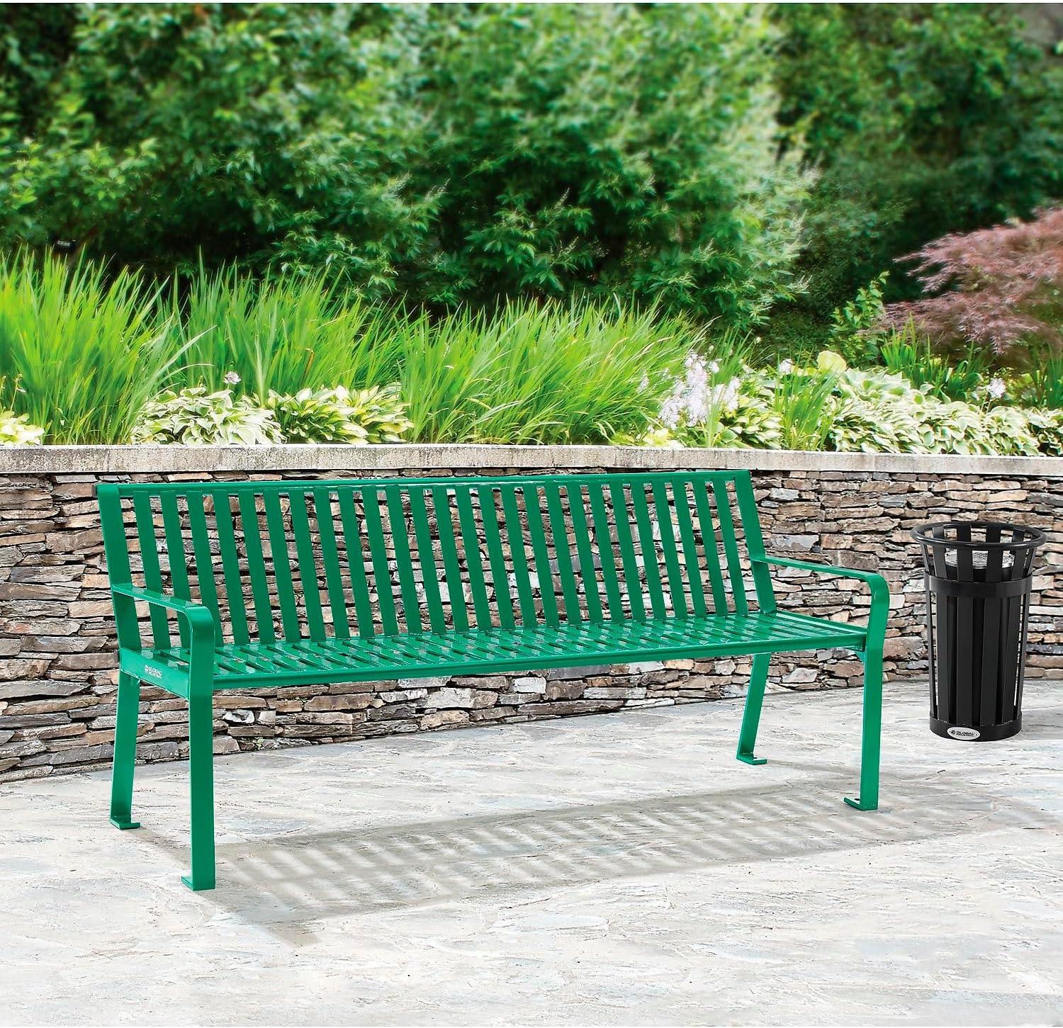 Global Industrial 6 ft. Outdoor Park Bench with Back, Vertical Steel Slat, Green, Unassembled