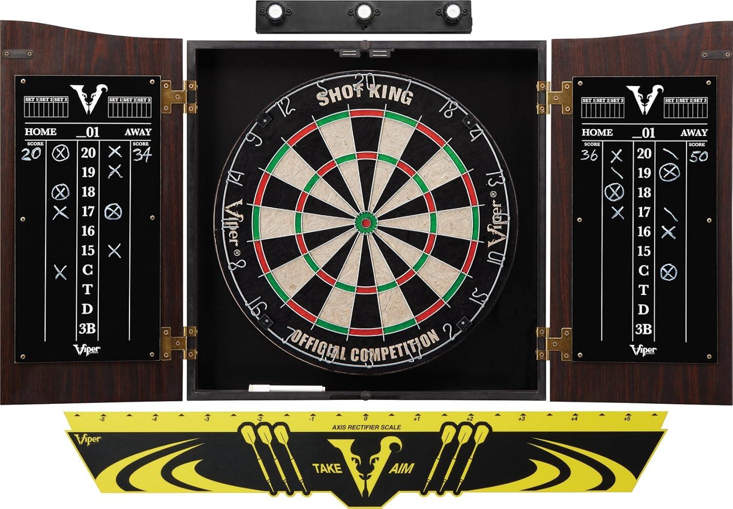 Viper Vault Sisal/Bristle Steel Tip Dartboard & Cabinet Bundle: Premium Set (Shot King Dartboard, Darts, Shadow Buster and Throw Line)