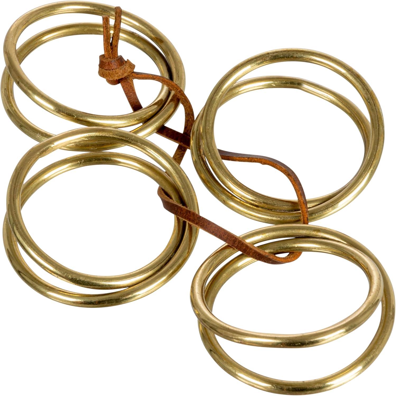 Modern Brass Napkin Rings with Leather Tie, Set of 4