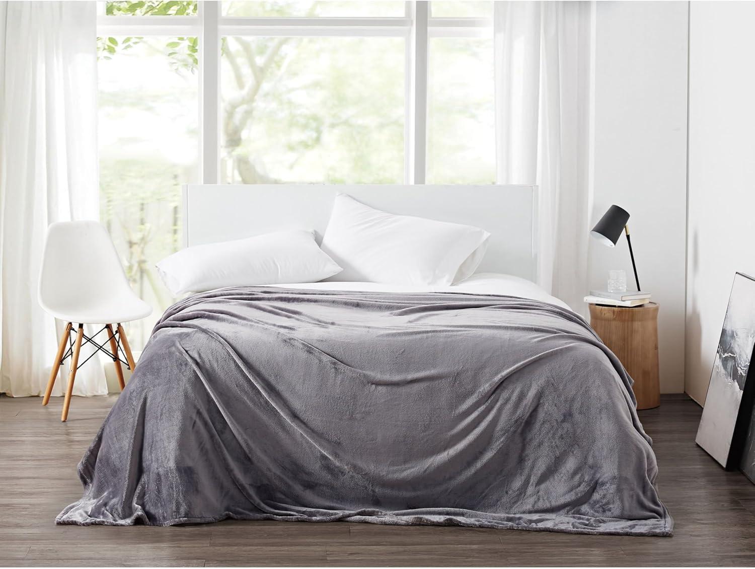 Cannon Full/Queen Solid Plush Blanket Gray: Cozy Polyester, Machine Washable, All Ages Comfort