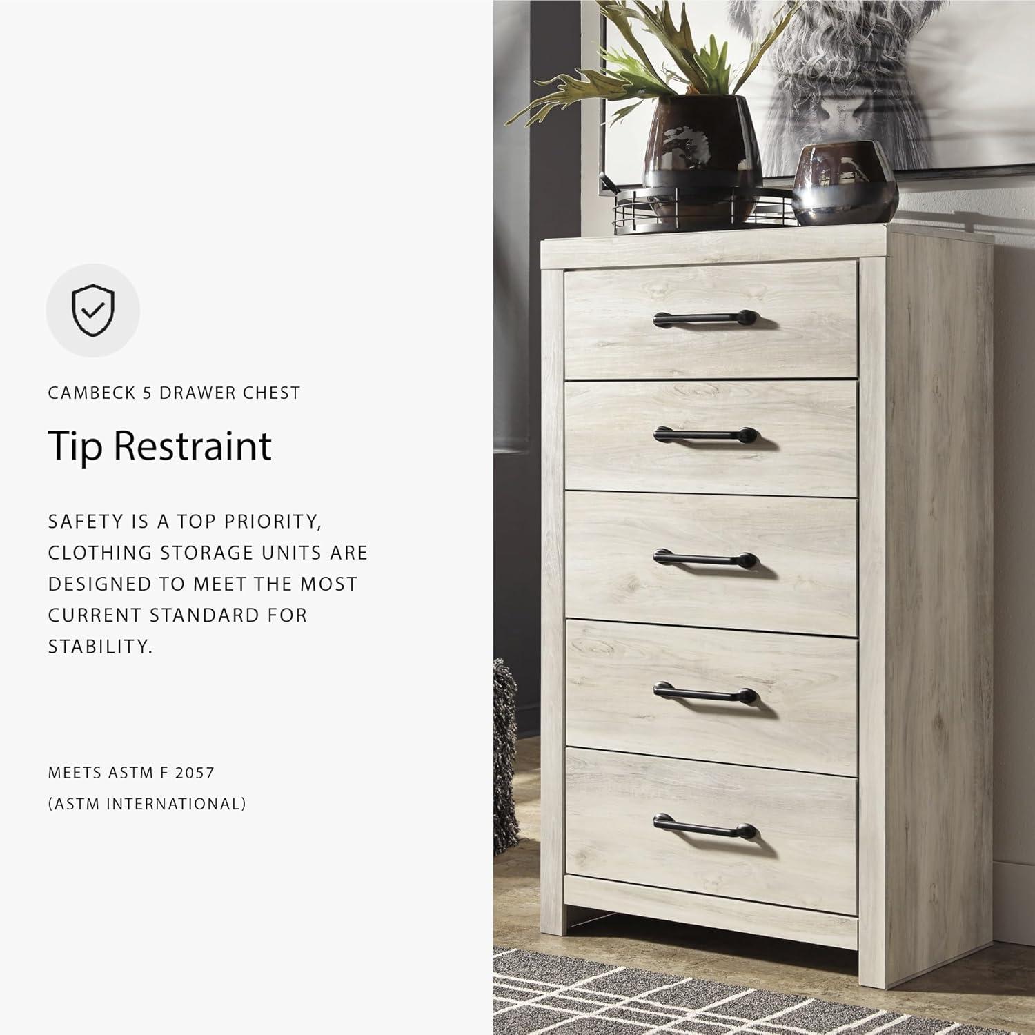 White and Light Brown 5-Drawer Transitional Chest