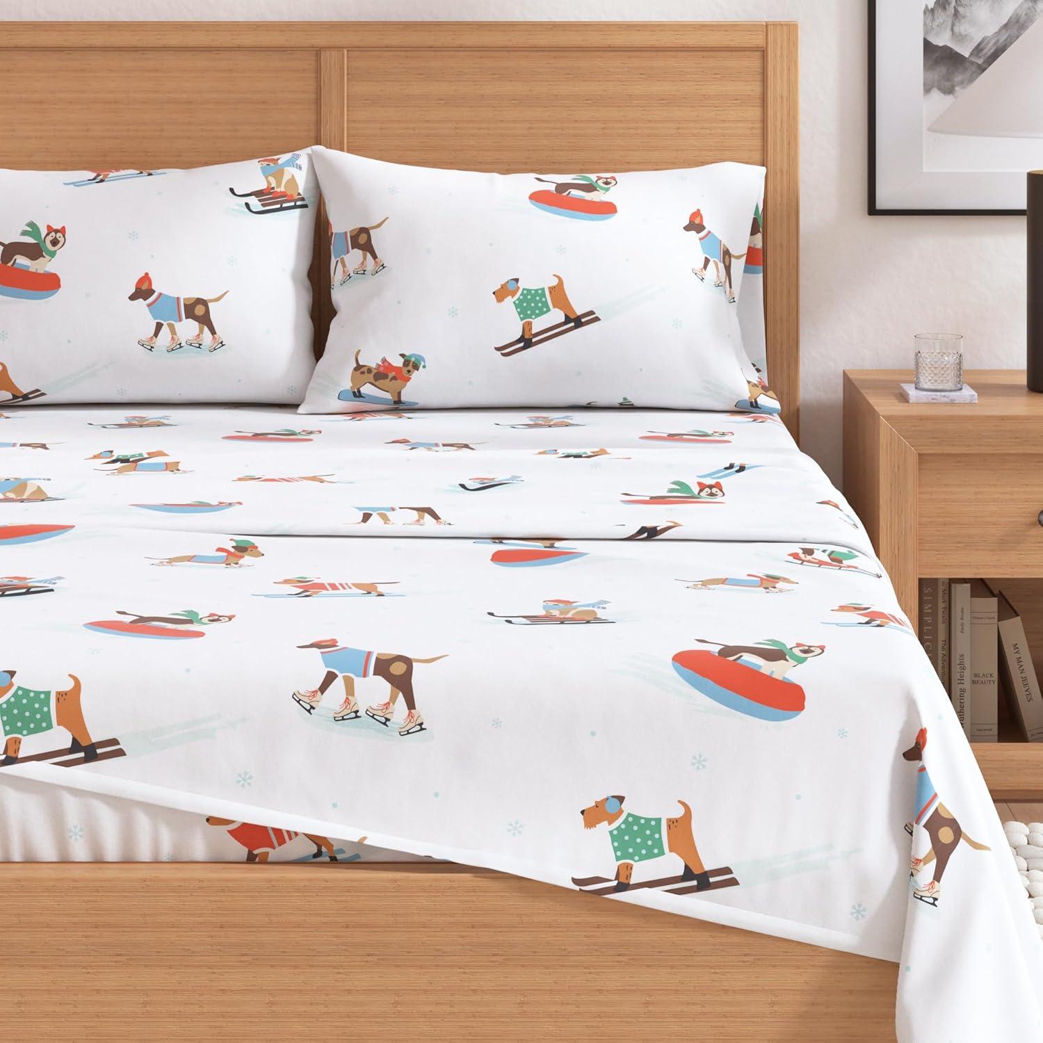 FreshFolds 100% Turkish Cotton Holiday Printed Flannel Sheet Set