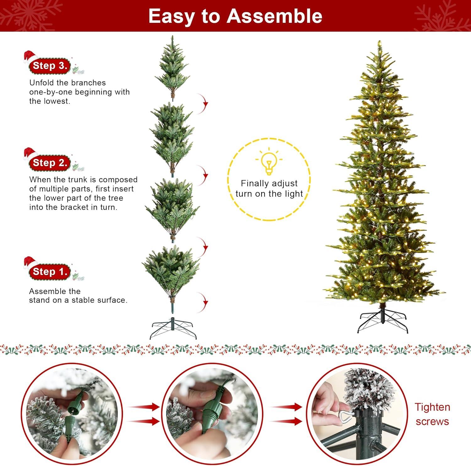 Glitz Design Glitzhome 9ft Pre-Lit Snow Flocked Fir Artificial Christmas Tree with 650 Warm White