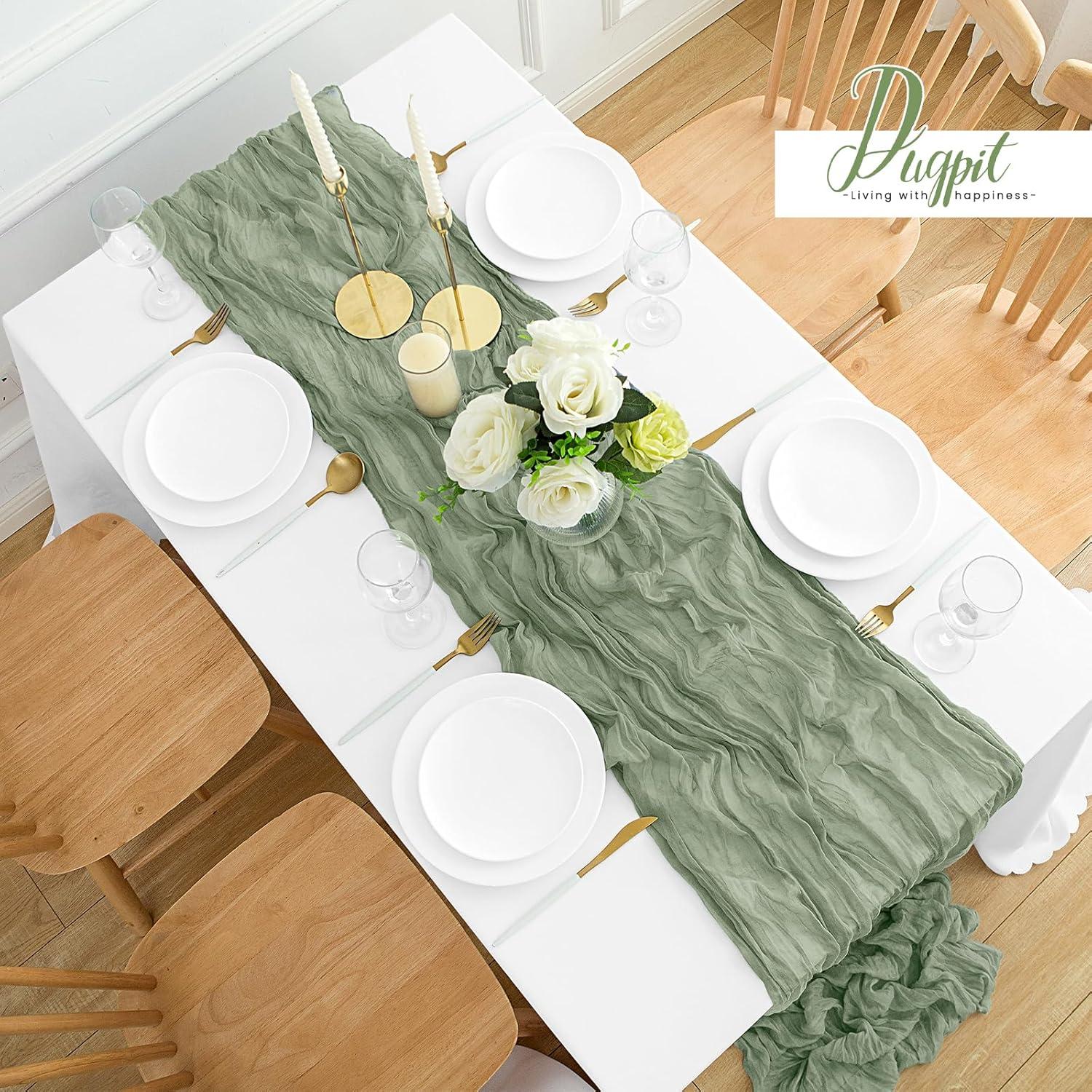 Mint Green Cheesecloth Table Runner 6 Pack 35" Boho Gauze Runner 120 inches Long Tablecloth Runner Rustic Sheer Fabric Bulk for Baby Shower Wedding Bridal Birthday Party Table Decorations