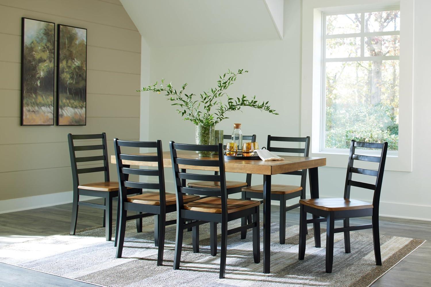 Transitional Black and Brown Rectangular Dining Table with 6 Chairs