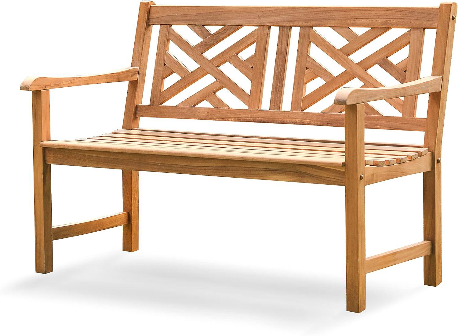 Natural Teak 4-Foot Cross-Hatch Garden Bench